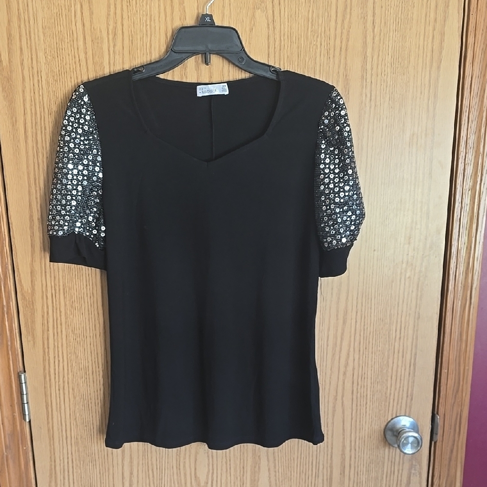 Black Top with Sequin Sleeves